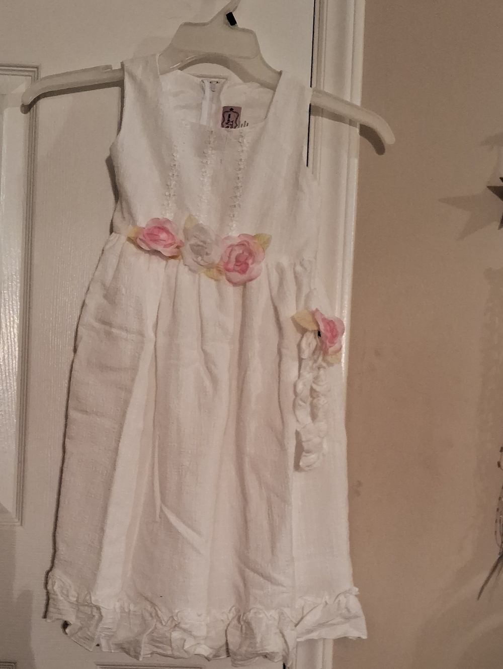 Girls White Floral Trim Dress by Ya Ya Fairies With Matching Headband